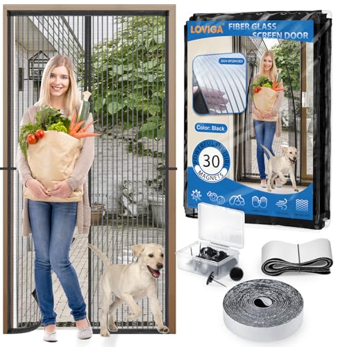 Loviga Heavy Duty Door Screen Magnetic Closure, LOVIGA Thickened Fiberglass Screen Door Mesh, Self Sealing, Tear Resistant, Easy Assemble, Fine Mesh Keep Bugs Out Fit Door Size 36 Inch X 82 Inch Black - Image 2