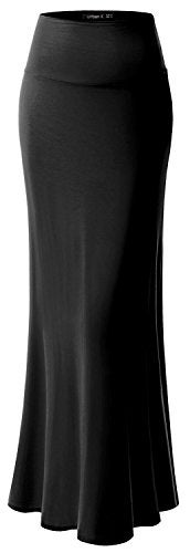URBAN K Womens Basic Foldable High Waist Regular and Plus Size Maxi Skirts Black - Image 1