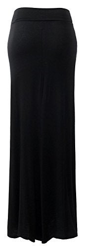 URBAN K Womens Basic Foldable High Waist Regular and Plus Size Maxi Skirts Black - Image 3