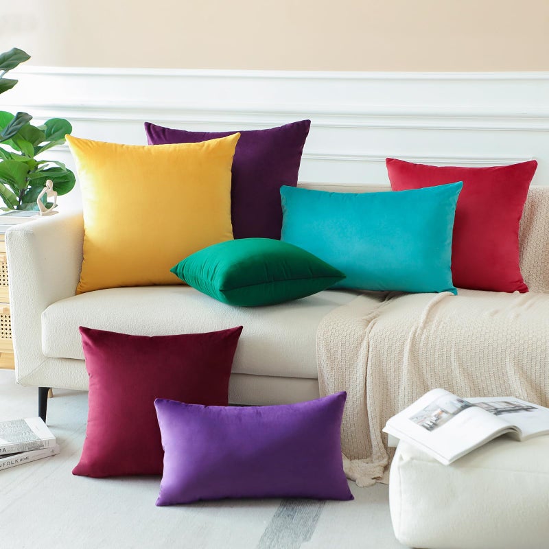 OTOSTAR Pack of 2 Velvet Soft Decorative Throw Pillow Covers 18 x 18 Inch Solid Square Cushion Case Couch Home Decor Pillow Covers for Sofa Bedroom Living Room (Eggplant Purple) - Image 5