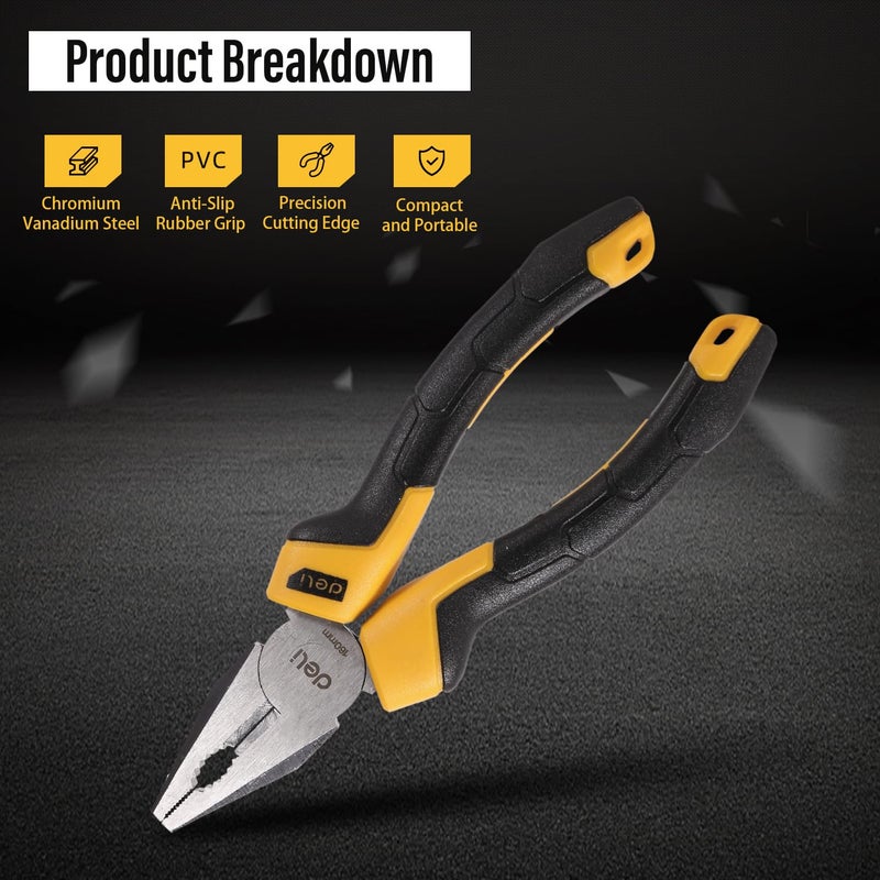 Deli DL2006Z كماشة مزدوجة اللون 6" تصميم مريح ومقبض مطاطي مضاد للانزلاق للأستخدام المنزلي والمهني (1 قطعة) - Image 4