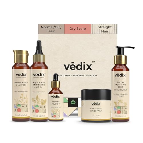 Vedix Ayurvedic Hair growth Kit | 5 product Kit | for Normal, Dry Scalp, Straight Hair | Vedix Hair Oil, Shampoo, Serum, Mask, Conditioner Set - Image 1
