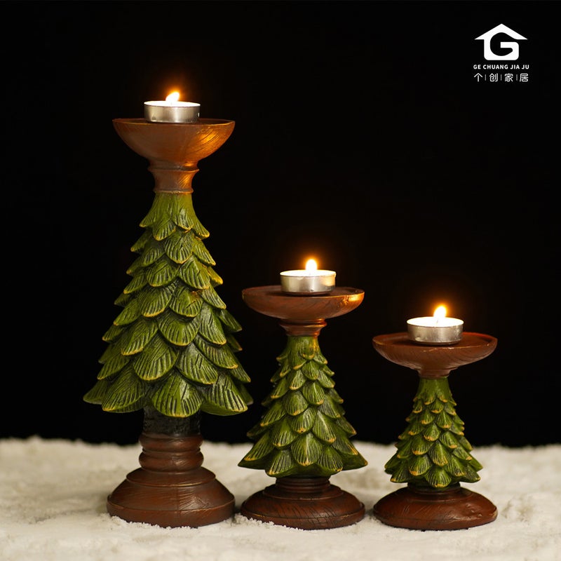 European-Style Resin Christmas Tree Candle Holder – Decorative Ornaments for Home - Image 2