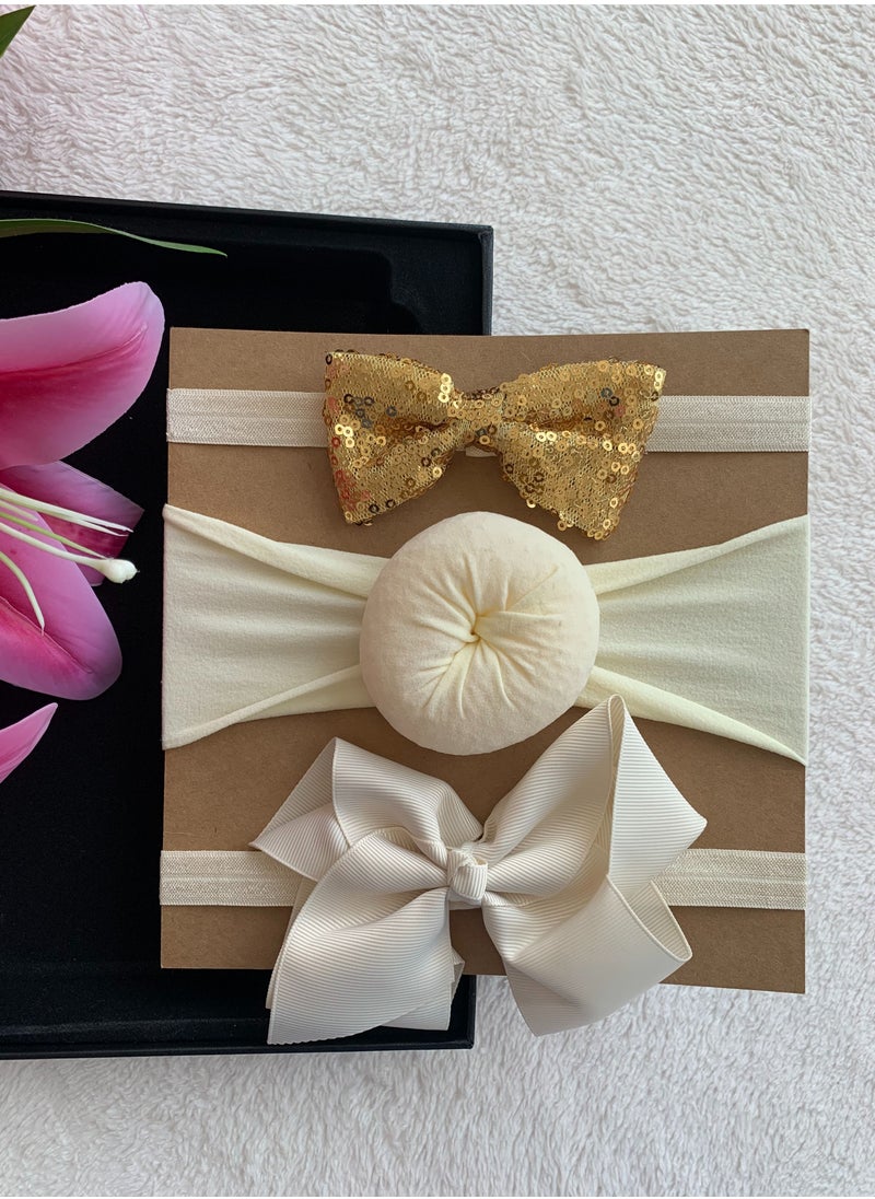 The Girl Cap The Girl Cap Elastic Baby Headband Stretchable Nylon Assorted Hairbands Hair Accessories for Baby - Gold  - Image 3
