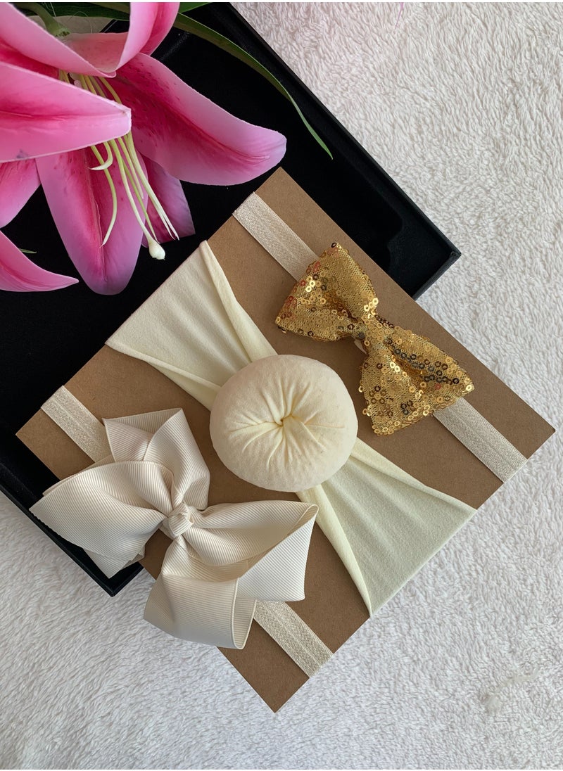 The Girl Cap The Girl Cap Elastic Baby Headband Stretchable Nylon Assorted Hairbands Hair Accessories for Baby - Gold  - Image 2