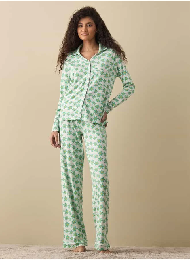 FAV Floral Print Shirt and Pyjama Set