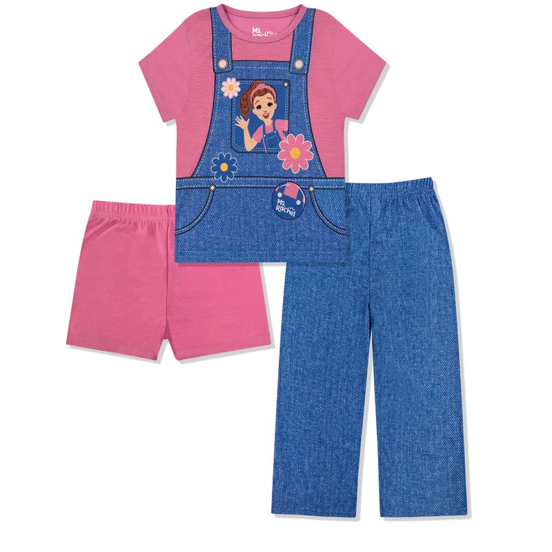 Ms. Rachel Girls Pajama Set - 3 Piece Sleepwear Set with Pants, Shirt & Shorts - Girls & Boys Toddler Pjs - Official Product - Image 5