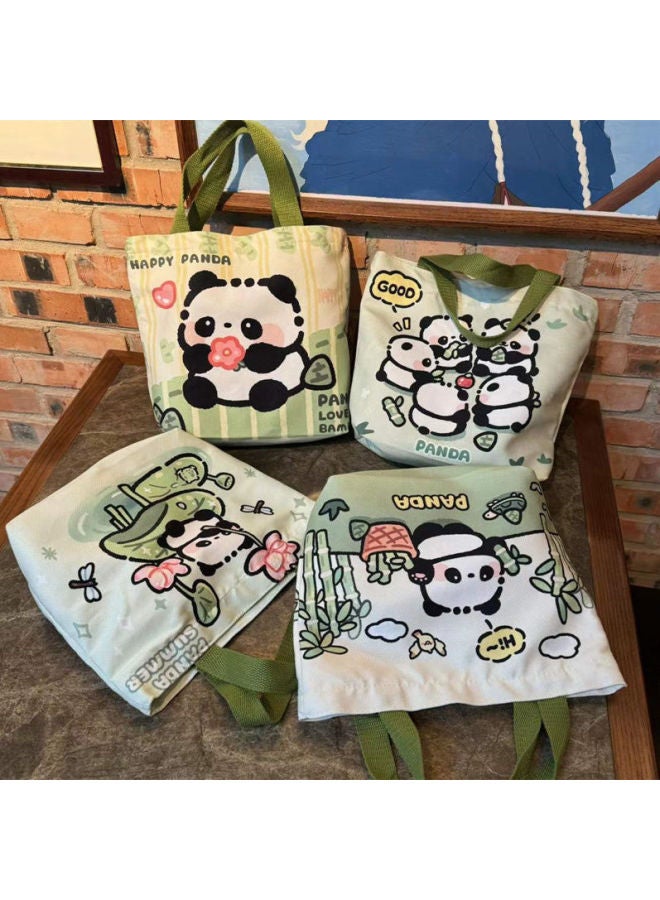 Convenient Handbag Baoma Go Out Hand Bag Work Commuter Zipper Bag National Treasure Panda Canvas Bag Student-Color:Panda Bamboo Handbag - Image 2