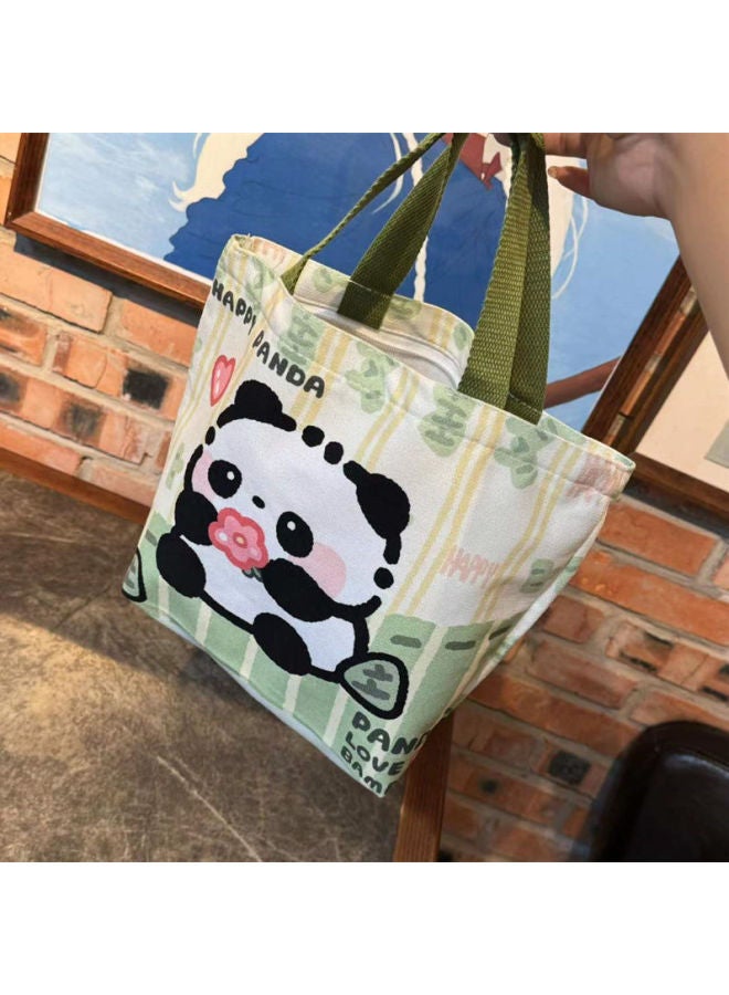Convenient Handbag Baoma Go Out Hand Bag Work Commuter Zipper Bag National Treasure Panda Canvas Bag Student-Color:Panda Bamboo Handbag - Image 3