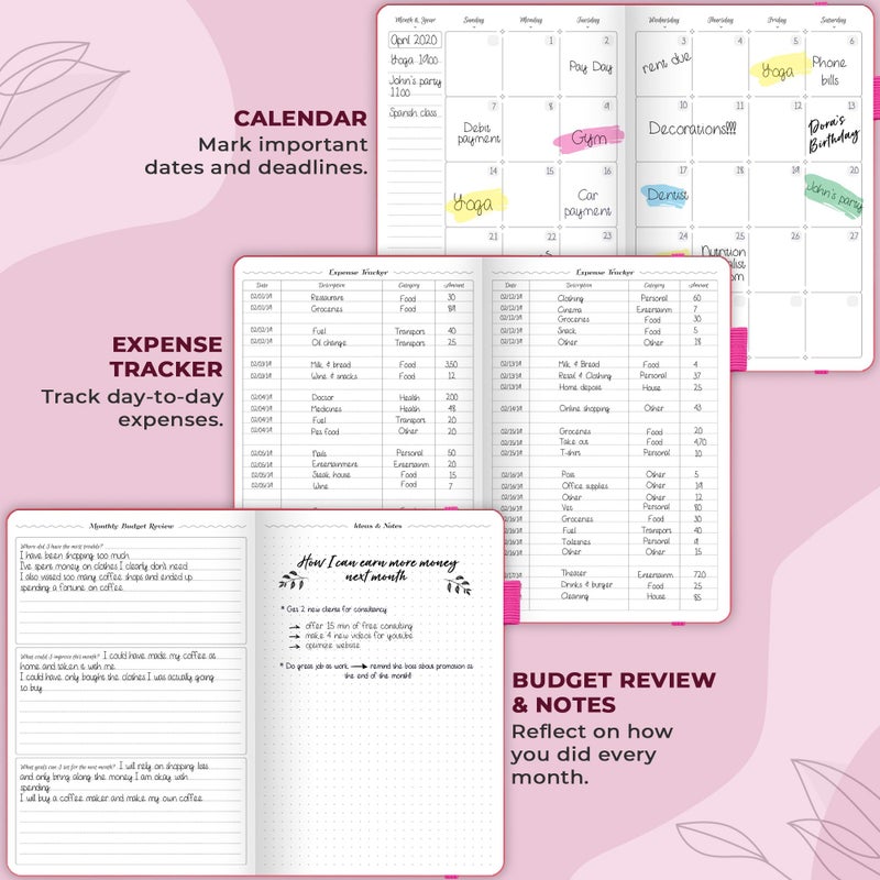 GoGirl Budget Planner – Monthly Financial Planner Organizer Budget Book. Expense Tracker Notebook Journal to Control Money, A5 (Hot Pink) - Image 4