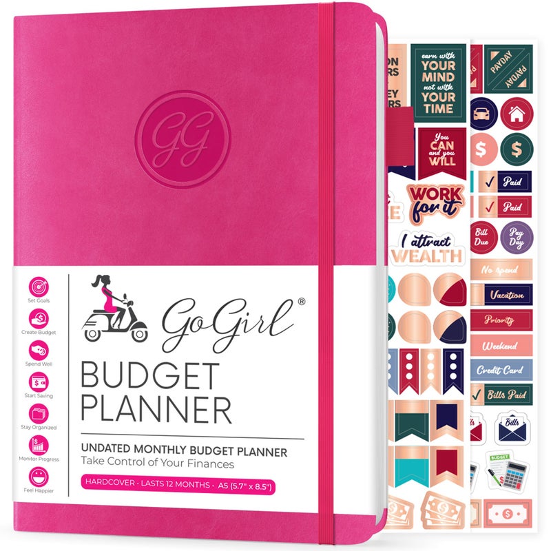 GoGirl Budget Planner – Monthly Financial Planner Organizer Budget Book. Expense Tracker Notebook Journal to Control Money, A5 (Hot Pink) - Image 1