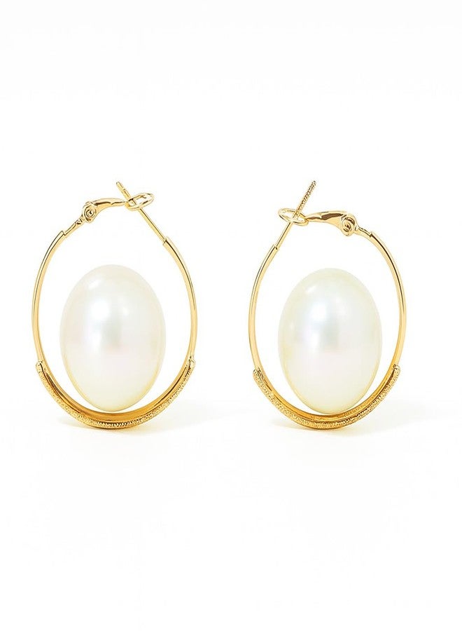 AMAAL Gold Plated Pearl Hoop Earrings for Women & Girls | Classic Round Pearl Hoops Ladies | Western Earing | Stylish Ear Rings Jewellery for woman | Valentine Gift for Girlfriend couple -455 - Image 1