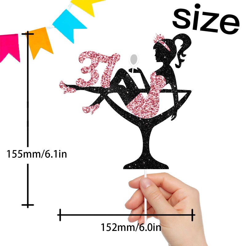Lisimy Sitting Girl Cake Topper Picks for Girl Lady 37th Birthday Makeup Spa Theme Party Decoration Supplies 37 Silhouette High Heeled Girl Cake Decor Rose Gold Glitter - Image 3