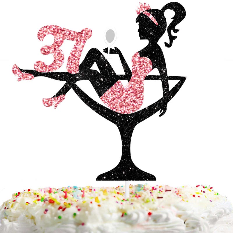 Lisimy Sitting Girl Cake Topper Picks for Girl Lady 37th Birthday Makeup Spa Theme Party Decoration Supplies 37 Silhouette High Heeled Girl Cake Decor Rose Gold Glitter - Image 2