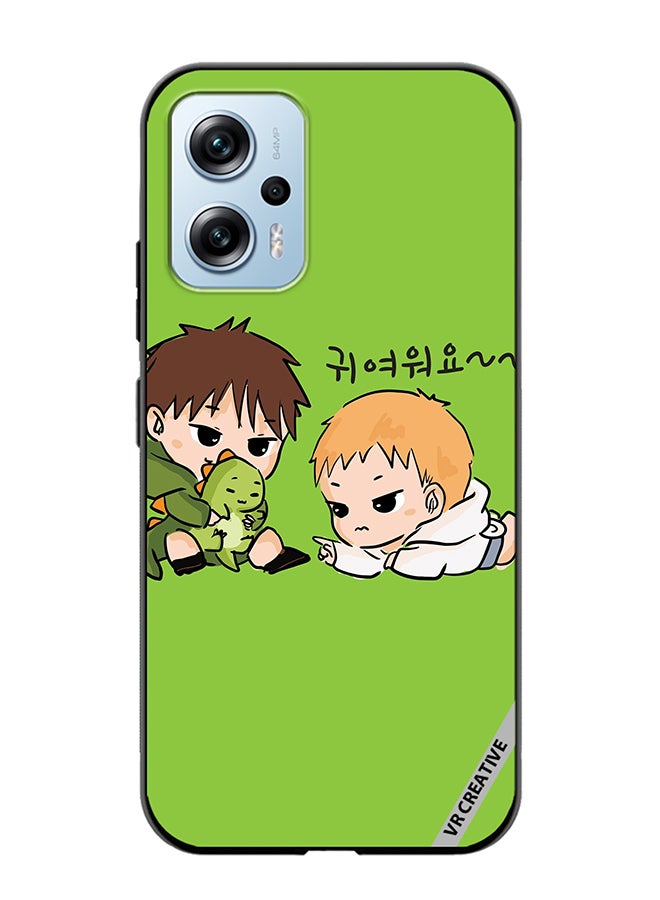 VR CREATIVE Protective Case Cover For Xiaomi Poco X4 GT Two Cute Kids Playing With Dino Design Multicolour - Image 1