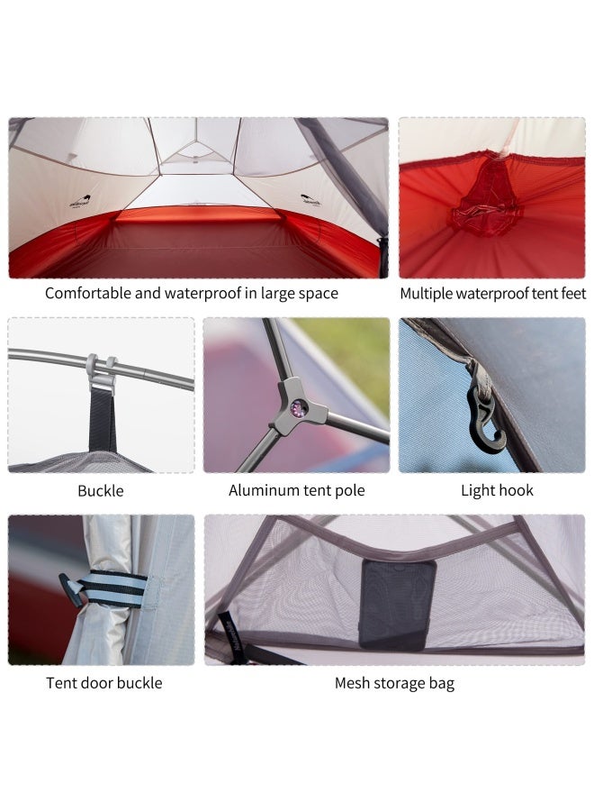 Naturehike Ultralight Cloud Up 3 Tent | 3-Person Camping Tent | Rectangular Tent | Size: (215+85) X 180 X 110 Cm | Portable, Waterproof, Lightweight | Color - Light Grey/Red - Image 4