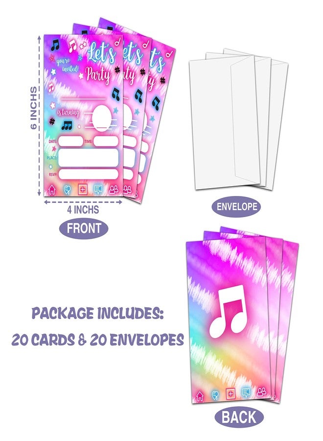 Levitatinyear Music Theme Birthday Party Invitation,Music Notes Neon Fill-In Invites For Men & Women, 20 Invitations With Envelopes(4" X 6")，Adults Party Favors Decorations And Supplies-06 - Image 4
