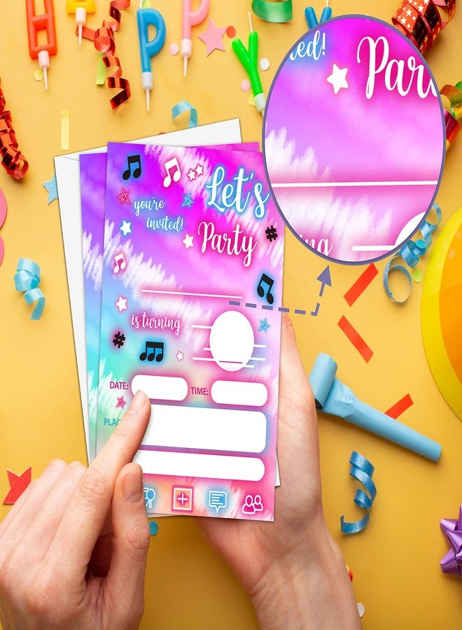 Levitatinyear Music Theme Birthday Party Invitation,Music Notes Neon Fill-In Invites For Men & Women, 20 Invitations With Envelopes(4" X 6")，Adults Party Favors Decorations And Supplies-06 - Image 5