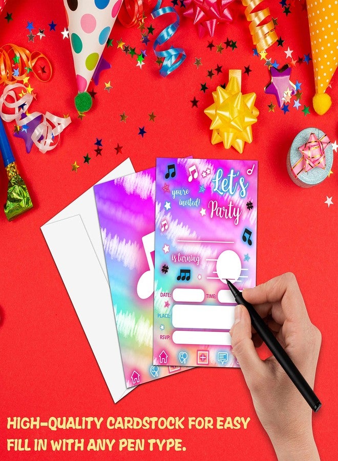 Levitatinyear Music Theme Birthday Party Invitation,Music Notes Neon Fill-In Invites For Men & Women, 20 Invitations With Envelopes(4" X 6")，Adults Party Favors Decorations And Supplies-06 - Image 3