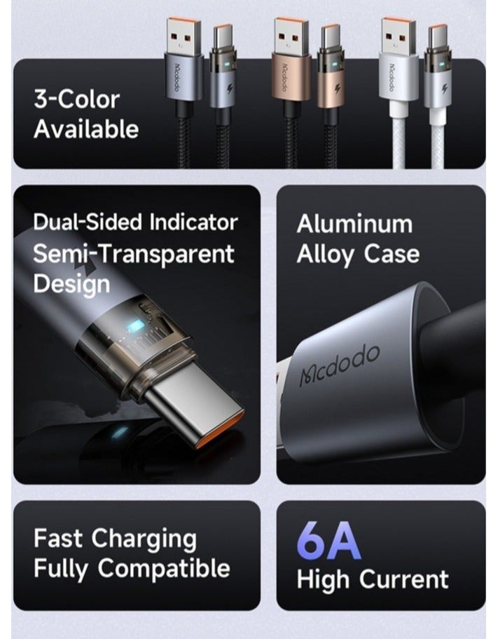 Mcdodo Transparent USB-C Cable Desert Gold 1.2m with LED Charging Light – Type-C Fast Charging Data Sync Cable for Android Phones, Samsung Galaxy, Tablets - Image 4