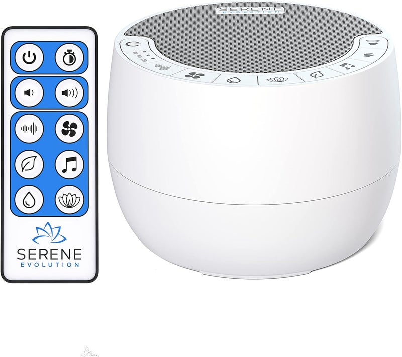 Serene Evolution White Noise Sound Machine with Remote Control - 70 Sound Options for Sleeping Adults and Babies - White Noise Machine for Office Privacy, Noise Canceling with Ocean and Rain Sounds - Image 1