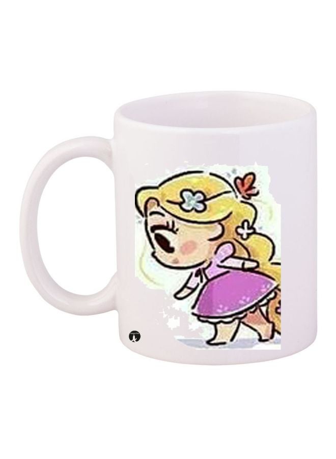 RYN Cartoon Printed Coffee Mug White/Pink/Yellow 11ounce