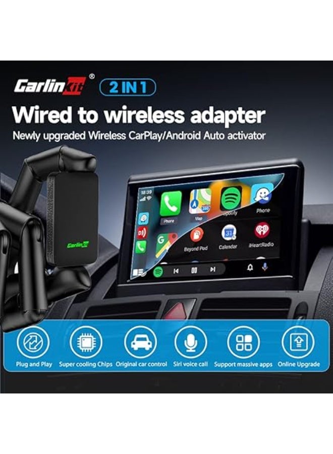 CarLinkit 5.0 Wireless Adapter, 2 in 1 for Cars with Apple CarPlay or Android Auto, Convert Wired to Wireless - Image 3