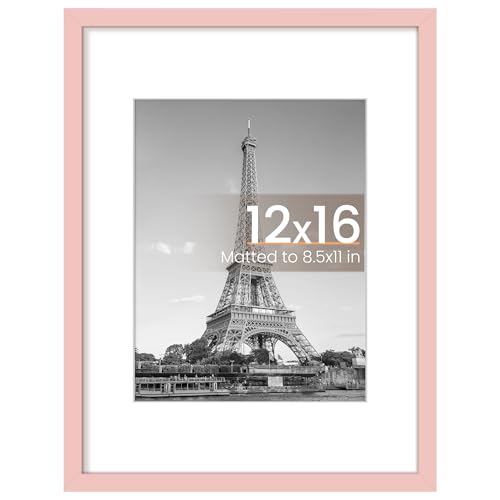 upsimples 12x16 Picture Frame Display Pictures 85x11 with Mat or 12 x 16 Without Wall Hanging Poster Frames Pink 1 Pack