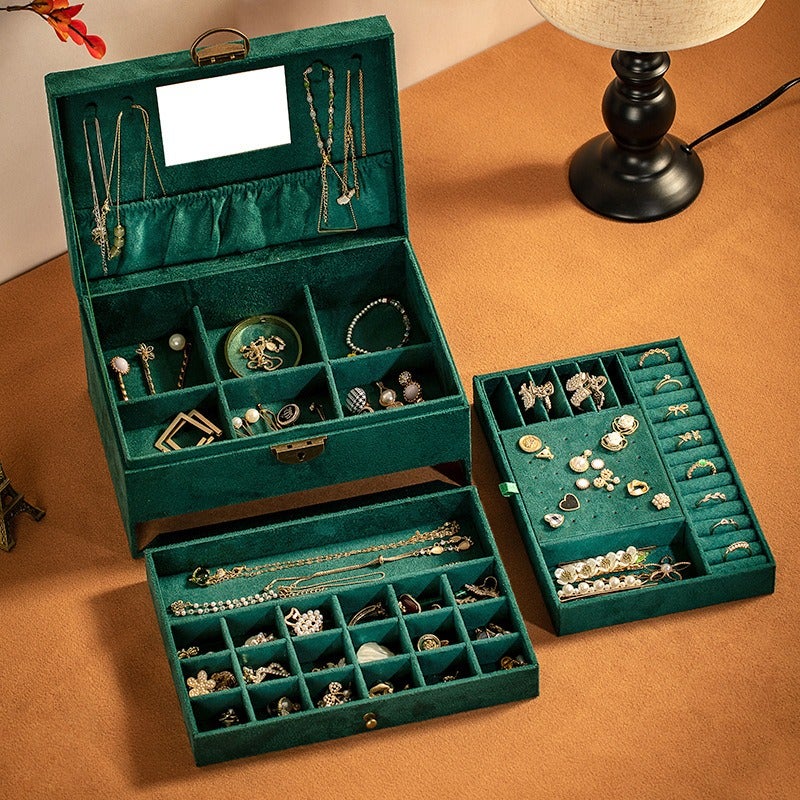 ZHONG GUO ZHI ZAO Three-Layer Large-Capacity Jewelry Storage Box Velvet Retro High-End Jewelry Box Necklace Bracelet Multi-Functional Accessory Box - Image 1