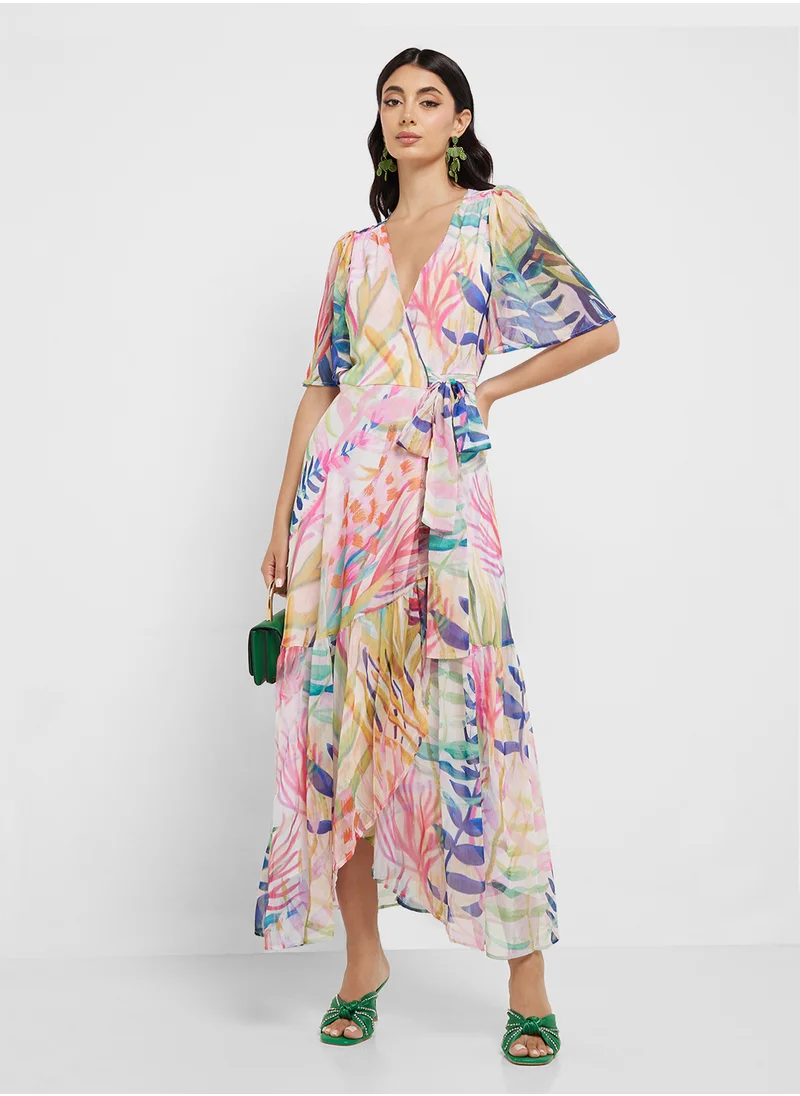 Hope & Ivy Flutter Sleeve Maxi Wrap Tie Waist Dress