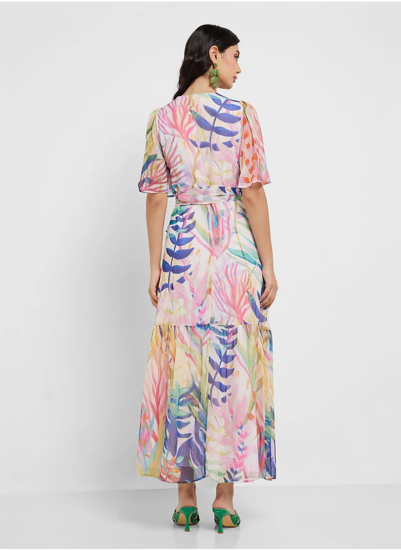 Hope & Ivy Flutter Sleeve Maxi Wrap Tie Waist Dress