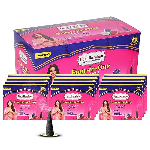 Hari Darshan 4 in 1 Pure Dhoop Batti Combo | 192 Natural | Long-Lasting Organic for Meditation | Four Fragrances – Gugal Chandan Camphor Hawan Samagri | Pack of 12 (16 Each) - Image 3
