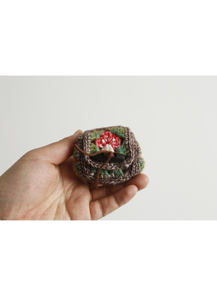 Crochet Earbuds Case, Mushroom Knit Earphone Organizer Handmade Portable Storage Pouch for Headphones - Image 3