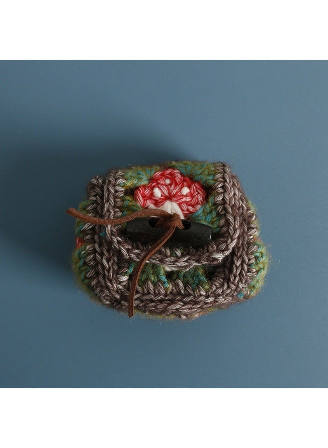 Crochet Earbuds Case, Mushroom Knit Earphone Organizer Handmade Portable Storage Pouch for Headphones - Image 1