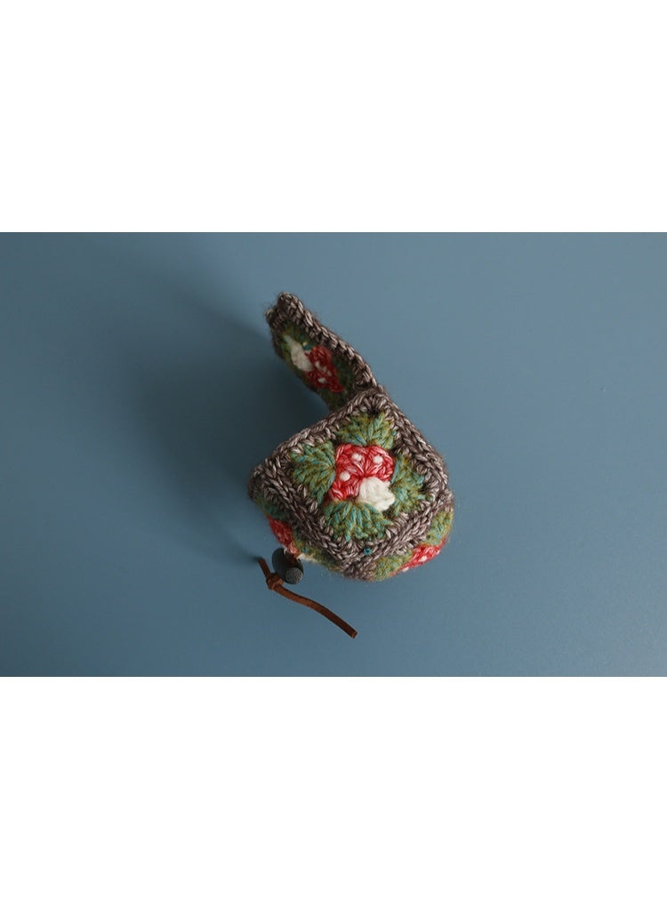 Crochet Earbuds Case, Mushroom Knit Earphone Organizer Handmade Portable Storage Pouch for Headphones - Image 4