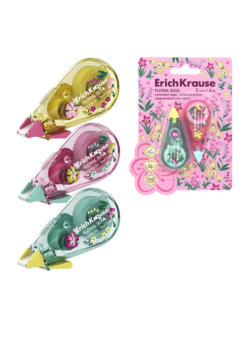 ErichKrause 2-Piece Floral Soul Correction Tape 5mmx 6 Meter Size Assorted Colours - Image 2