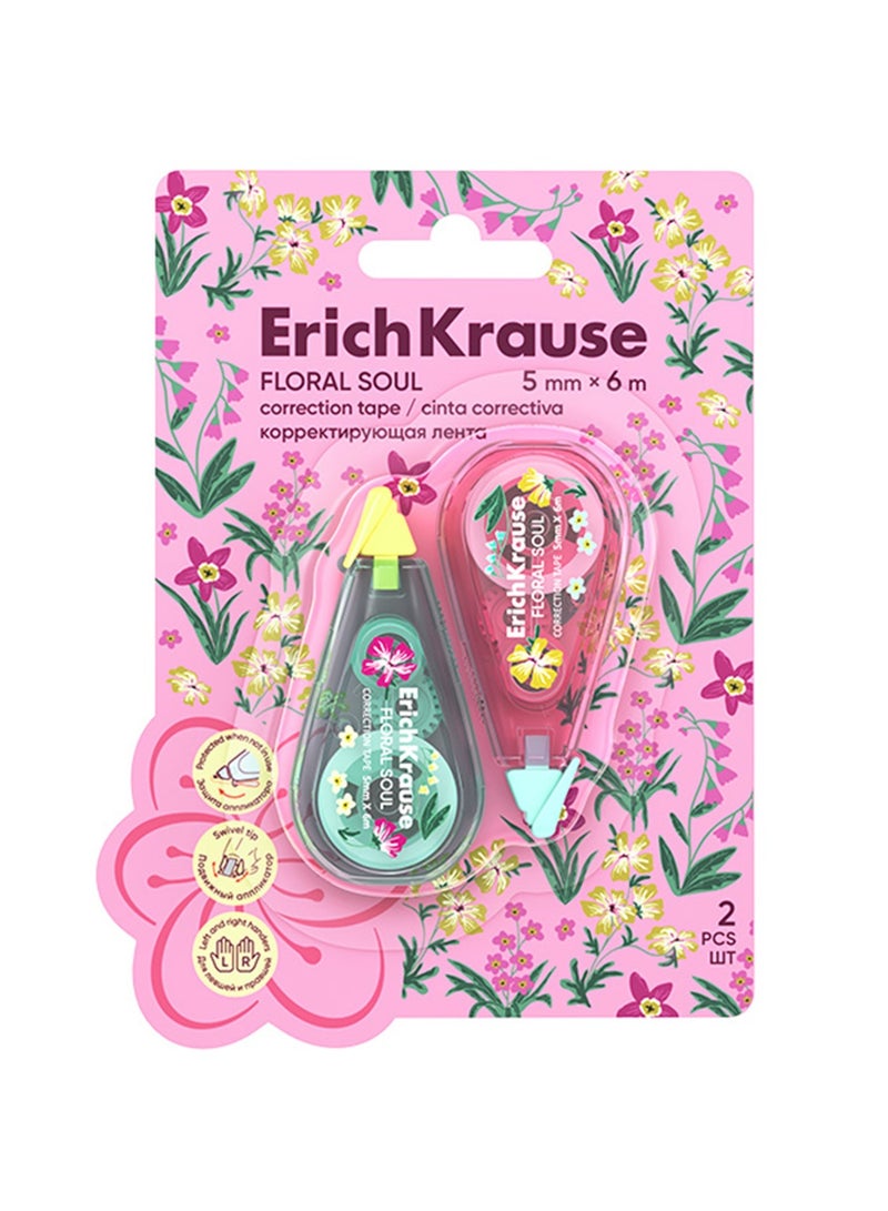 ErichKrause 2-Piece Floral Soul Correction Tape 5mmx 6 Meter Size Assorted Colours - Image 1