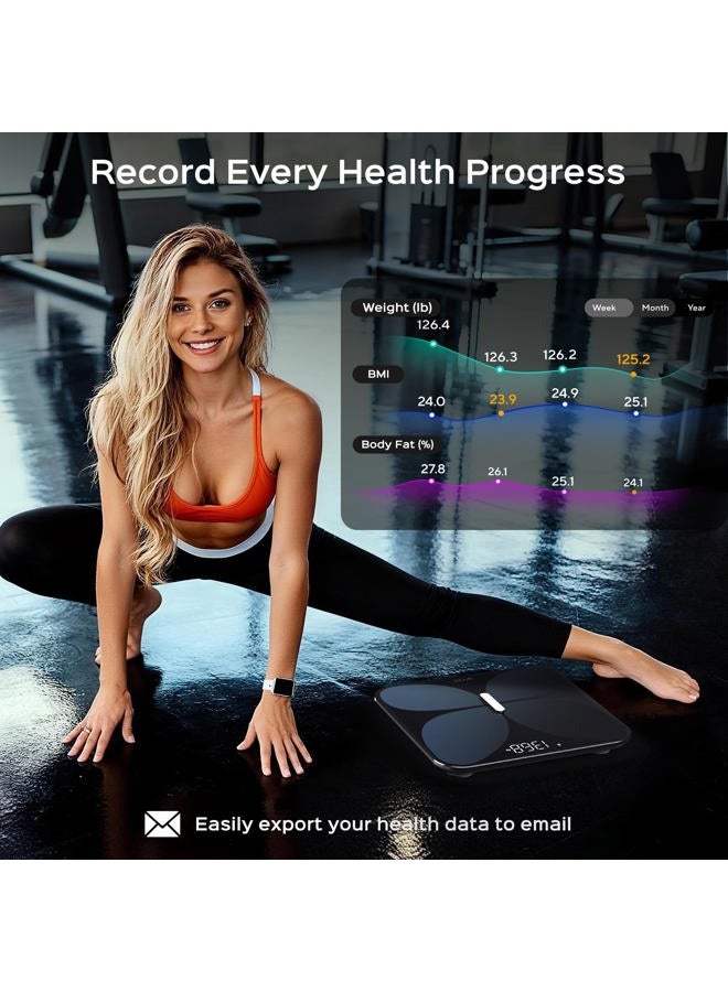 WYZE SCALE ميزان وايز إكس فراشة - ميزان لوزن الجسم، مؤشر كتلة الجسم، نسبة الدهون في الجسم، كتلة العضلات، ميزان رقمي ذكي دقيق مع مراقب معدل ضربات القلب | مزامنة تطبيقات اللياقة البدنية | للأشخاص، الأطفال والحيوانات الأليفة، 400 رطل (أسود) - Image 4