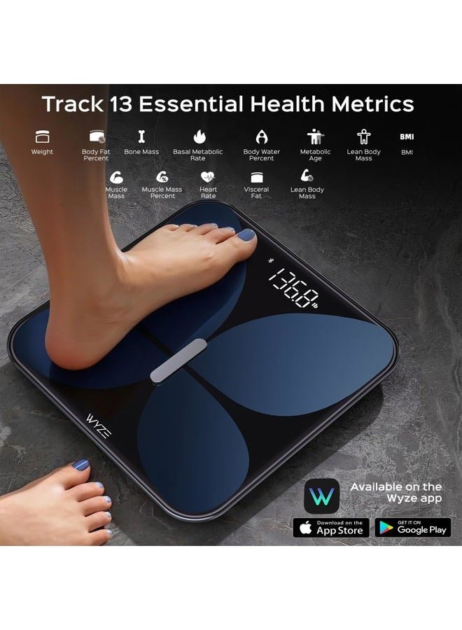 WYZE SCALE ميزان وايز إكس فراشة - ميزان لوزن الجسم، مؤشر كتلة الجسم، نسبة الدهون في الجسم، كتلة العضلات، ميزان رقمي ذكي دقيق مع مراقب معدل ضربات القلب | مزامنة تطبيقات اللياقة البدنية | للأشخاص، الأطفال والحيوانات الأليفة، 400 رطل (أسود) - Image 3