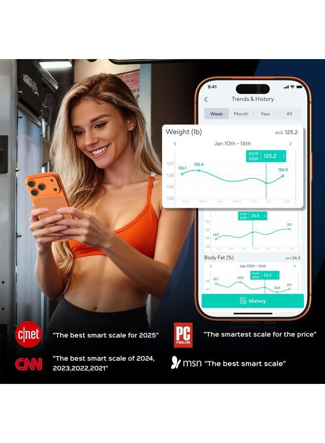 WYZE SCALE ميزان وايز إكس فراشة - ميزان لوزن الجسم، مؤشر كتلة الجسم، نسبة الدهون في الجسم، كتلة العضلات، ميزان رقمي ذكي دقيق مع مراقب معدل ضربات القلب | مزامنة تطبيقات اللياقة البدنية | للأشخاص، الأطفال والحيوانات الأليفة، 400 رطل (أسود) - Image 2