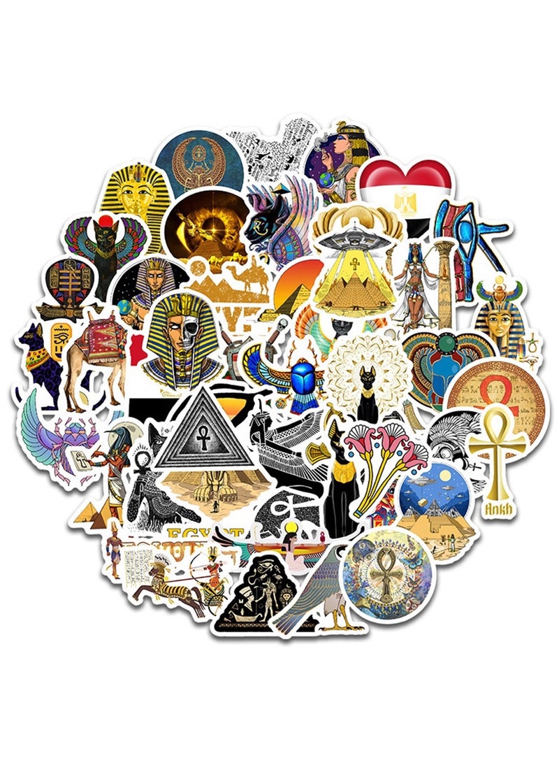 50 Pcs Egyptian Pharaoh Pyramid Stickers Mummy Sphinx Waterproof Vinyl Decals for Water Bottles Bicycle Laptop Refrigerator Luggage Computer Mobile Phone Skateboard Bike Decor - Image 1