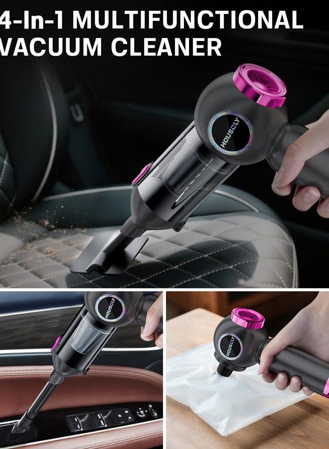 houscly Handheld Car Vacuum Portable Cordless 25000Pa High Power Small Mini Hand Vacuum Cleaner Rechargeable 4-in-1 Compressed Air Duster Blower Pump Wireless Handheld Vac for Car Office Desktop Home Cleaning - Image 4
