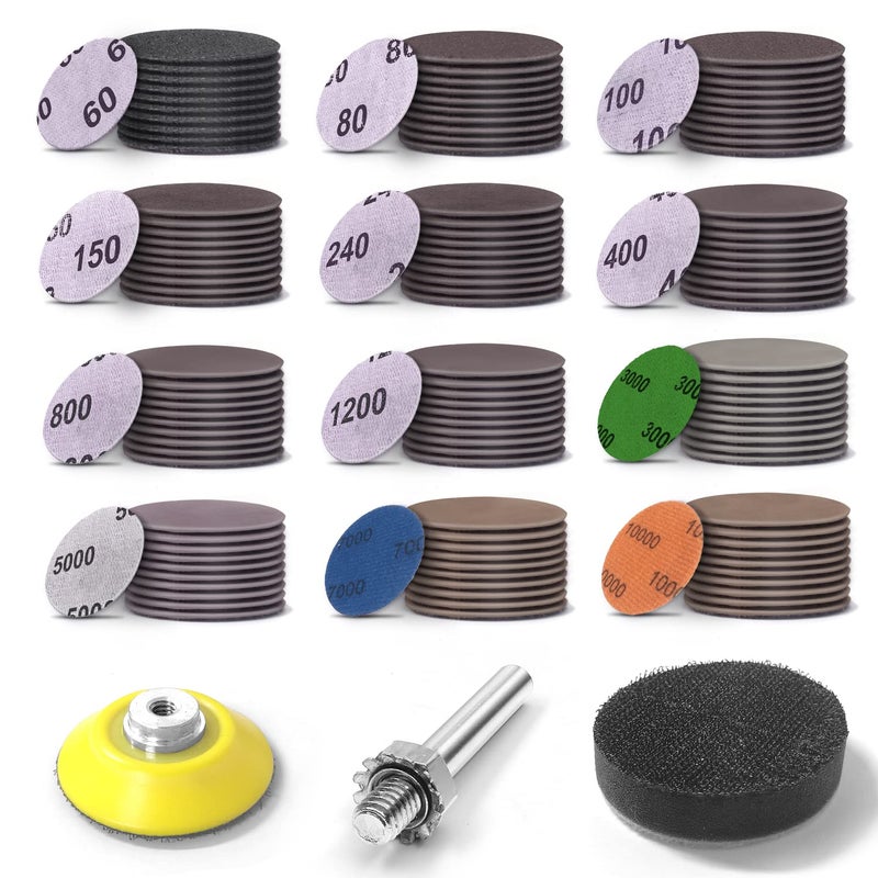 2 Inch Sanding Disc 120 Pcs Wet Dry Hook and Loop Sandpaper Pads Kit 6010000 Grits 14 in Backer Plate and Foam Buffering Pad for Wood Metal Car Drywall Drill Grinder Rotary Tools Attachment
