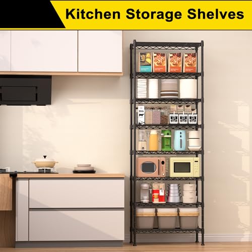 GIOTORENT 8-Wire Garage Shelving Storage Shelves, Kitchen Storage Adjustable Shelf, Metal Shelves 1600Lbs Capacity 24" Lx14 Wx72.2 H for Laundry Bathroom Pantry Closet, Black - Image 2