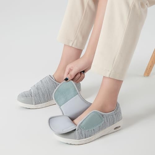 GudaFoot Womens Diabetic Shoes Easy Put on with Adjustable Lightweight for Edema Plantar Fasciitis Bunions Arthritis Neuropathy Wide Width Swollen Feet Bottom Fattening and Widening Elderly Shoes Grey9 - Image 3