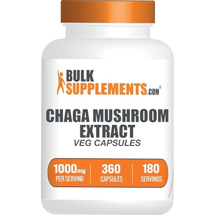 BulkSupplements.com Chaga Mushroom Extract Capsules - Chaga Extract, Chaga Mushrooms - Vegan & Gluten Free, 2 Capsules per Serving (1000mg), 360 Count (Pack of 1) - Image 1
