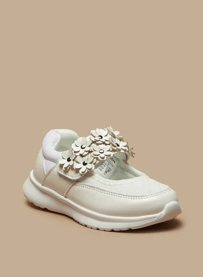 JUNIORS Girls Floral Applique Mary Jane Shoes With Hook And Loop Closure