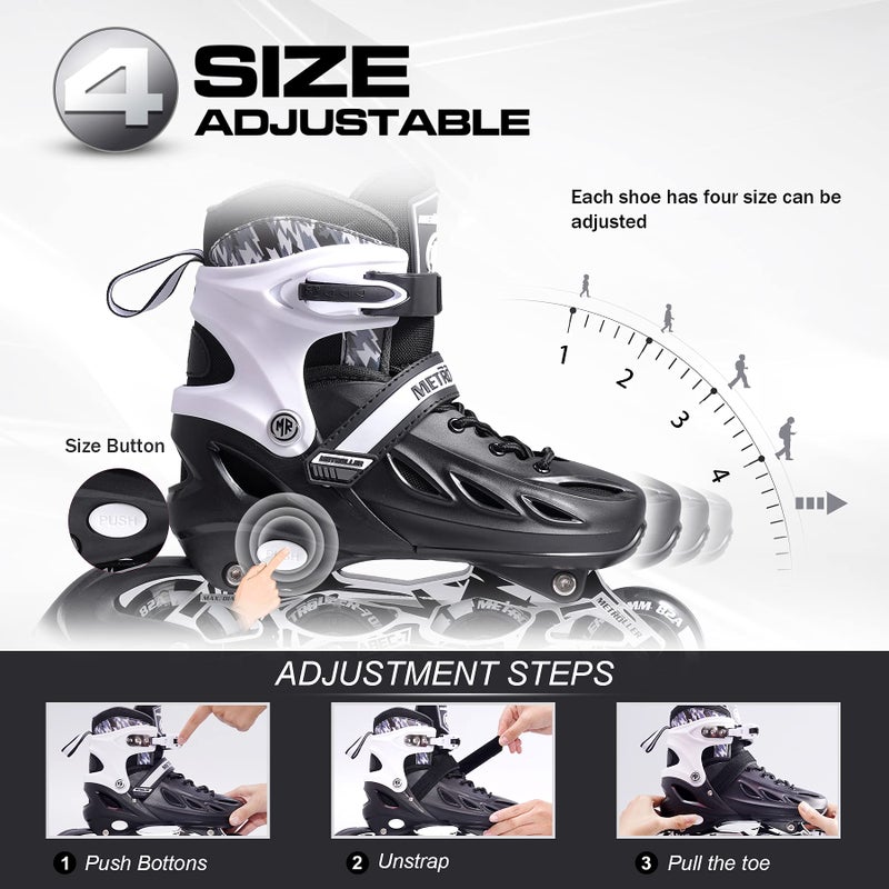 METROLLER Inline Skates for Girls and Boys, Women, Men 4 Sizes Adjustable Inline Skates with Light Up Wheels, Illuminating Beginner Skates for Kids & Adult Youth. - Image 3