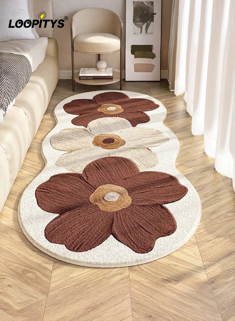 LOOPITYS Irregular shaped flower mattress carpet, used for anti slip carpets in rooms and living rooms, carpet interior decoration, (brown, 120 * 50CM) - Image 1