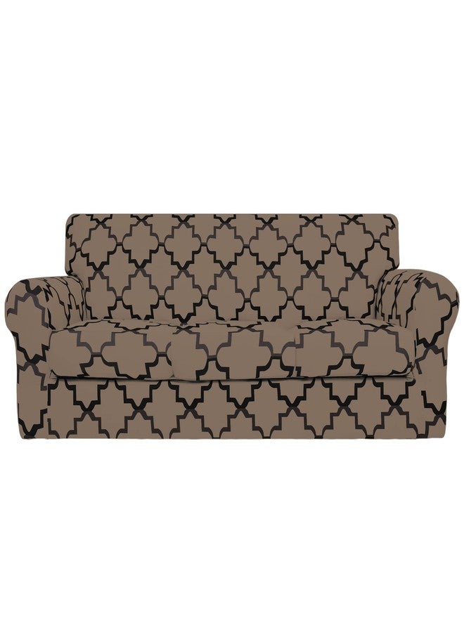 Easy-Going Print 4 Pieces Stretch Soft Couch Cover for Dogs - Washable Sofa Slipcover for 3 Separate Cushion Couch - Elastic Furniture Protector for Pets, Kids (Sofa,Quatrefoil/Camel) - Image 1